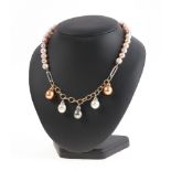 COLLANA di perle australiane colorate ct. 339, con diamanti taglio brillante ct. 2,30 (oro g. 12,