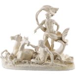 GRUPPO in ceramica bianca raffigurante "Scena mitologica" (usure). Italia XIX secolo - cm 51 x 25
