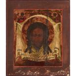 SCUOLA RUSSA DEL XIX SECOLO Icona su fondo oro "Volto di Cristo ed angeli". - cm 31,5 x 26,5