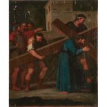 SCUOLA SICILIANA DEL XVIII SECOLO Olio su tela "Stazione della Via Crucis". - cm 37 x 31,5