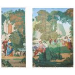 SCUOLA ITALIANA DEL XIX SECOLO Due pannelli papier peint applicati su tela "Scena di vita