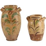 DUE CONTENITORI in ceramica smaltata e decorata