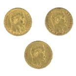 FRANCIA - 1856/57/60 20 Franchi oro