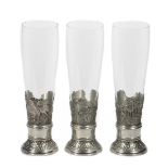 Set of Three Pewter and Glass Champagne Flutes