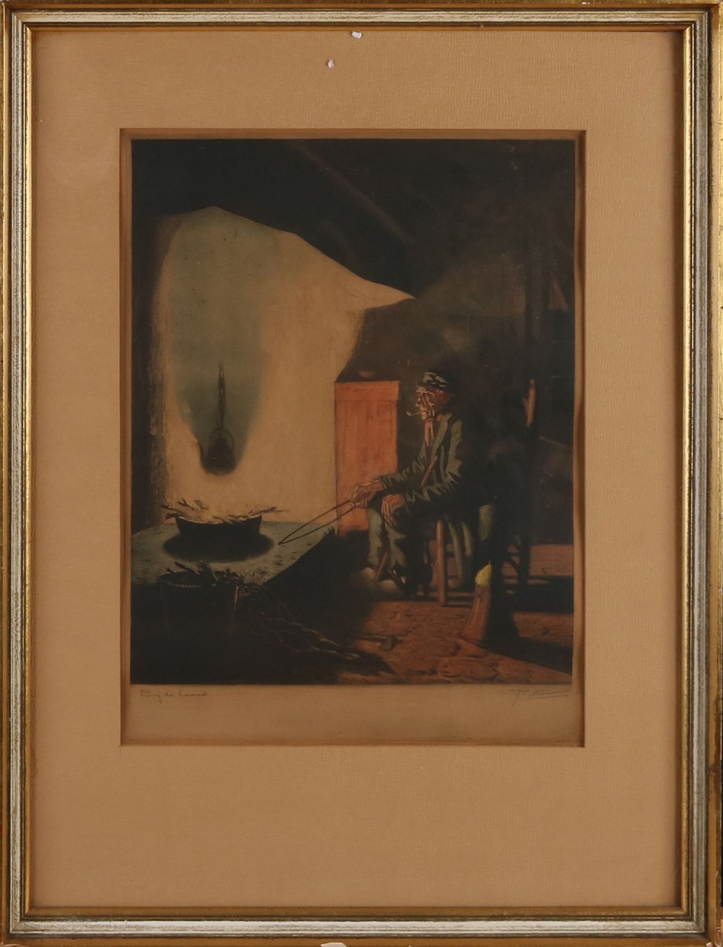 Tjeerd Bottema. 1884 - 1940. Bauer am Haarfeuer. Farbige Radierung auf Papier. Abmessungen: H 40 - Bild 2 aus 2