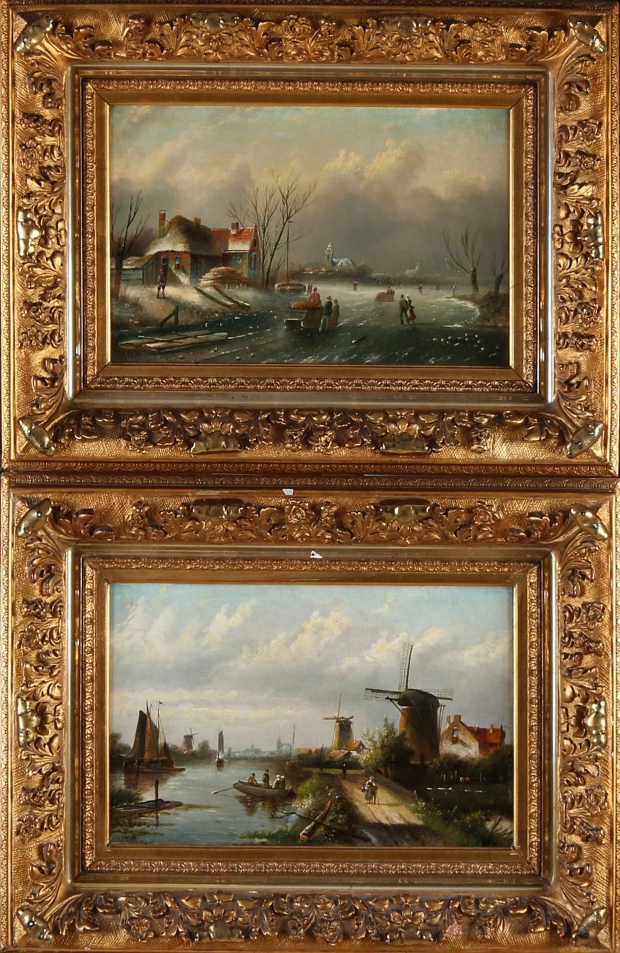 Zwei Werke von Jacob Jan Coenraad Spohler (1837-1922). Niederländischer Winter, Eisspaß mit Figu