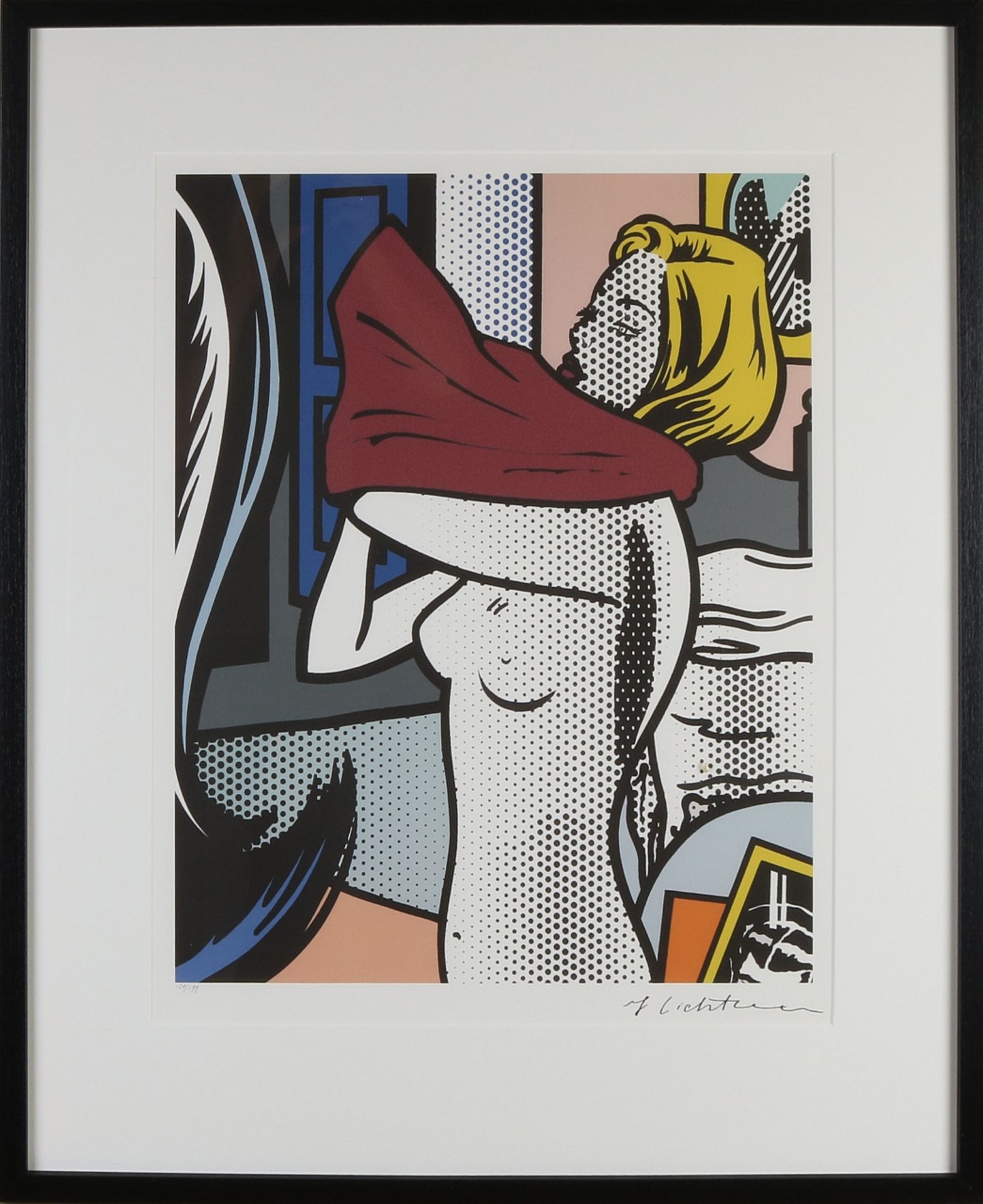 Roy Lichtenstein. Nein. 120/199. Mögliche Betonung. Halbnackte Frau zieht sich an. Lithograph