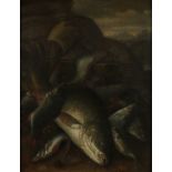 Jacob Gillig. 1636 - 1701. Fischstillleben. Ölfarbe auf Holz. Abmessungen: H 39 x B 31 cm. In