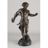 Große Bronzefigur aus dem 19. Jahrhundert. Mann mit Seil. Lateinisch betitelt. Film von H. Gaug