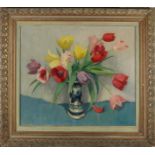 Adrianus Johannes Black. 1903 - 1981. Delfter Vase mit Tulpen. Öl auf Leinen. Abmessungen: H 60