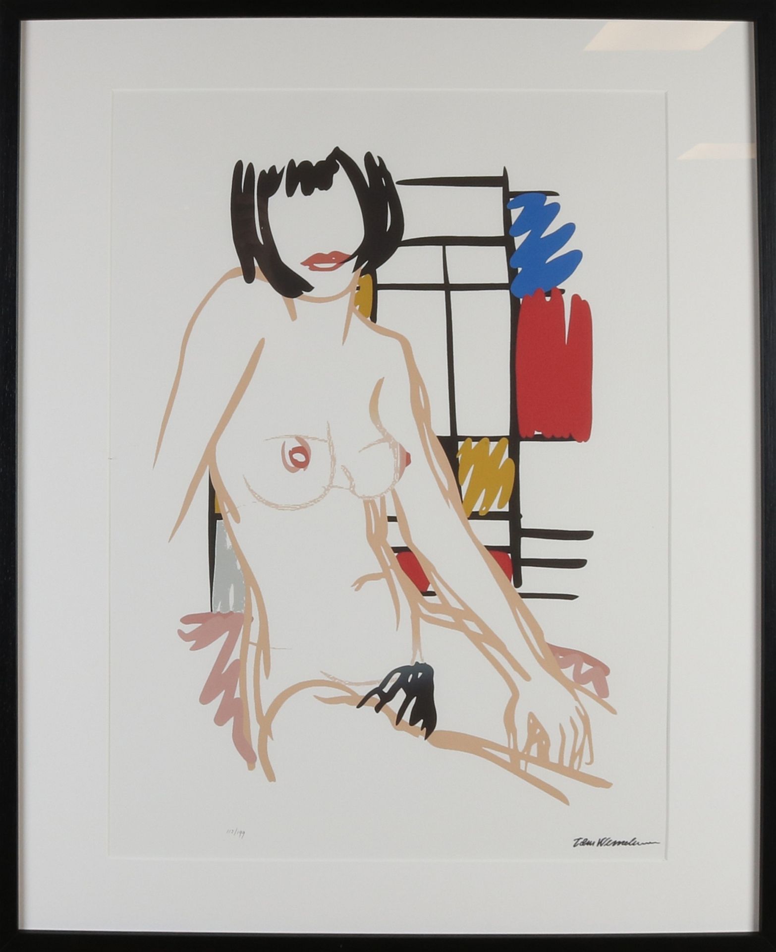 T. Wesselman. 112/199. 21. Jahrhundert. Nackte Frau mit Mondrian Hintergrund. Lithographie auf