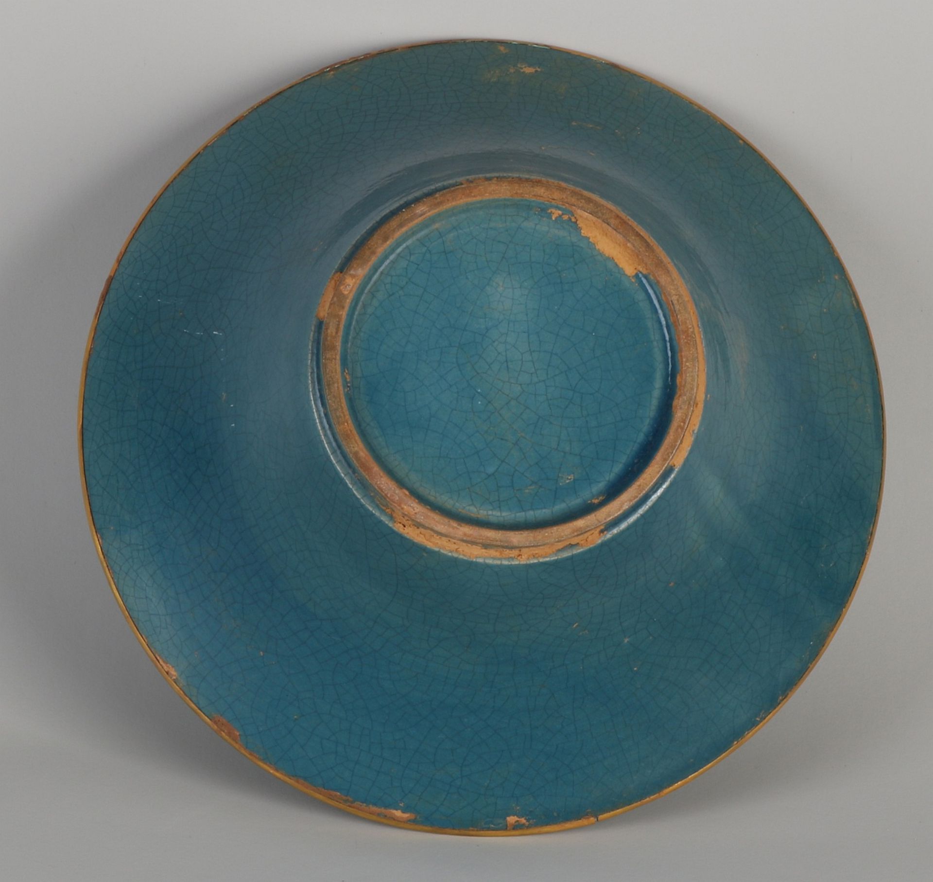 Chinesische Porzellanschale mit blauer Glasur und Goldrelief + Steinen. Abmessungen: H 9 x Ø 22 c - Image 4 of 4