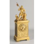 Feuer vergoldete Bronze Charles Dix Kaminuhr mit Ritter + Banner. Um 1835. Gute Vergoldung. Acht-