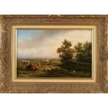 Hendrik Savrij. 1823 - 1907. Niederländische Landschaft mit Vieh und Bauer. Ölfarbe auf Holz.