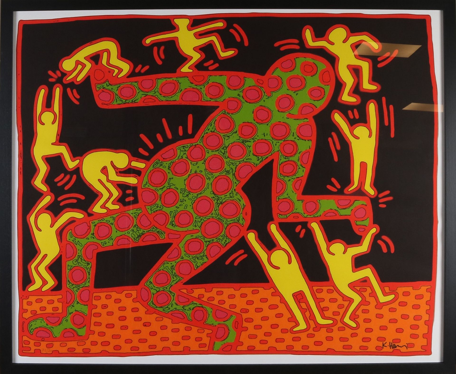 Keith Haring Nr. 71/200 mögliche Betonung. Figuren Darstellung. Lithographie auf Papier. Abmess