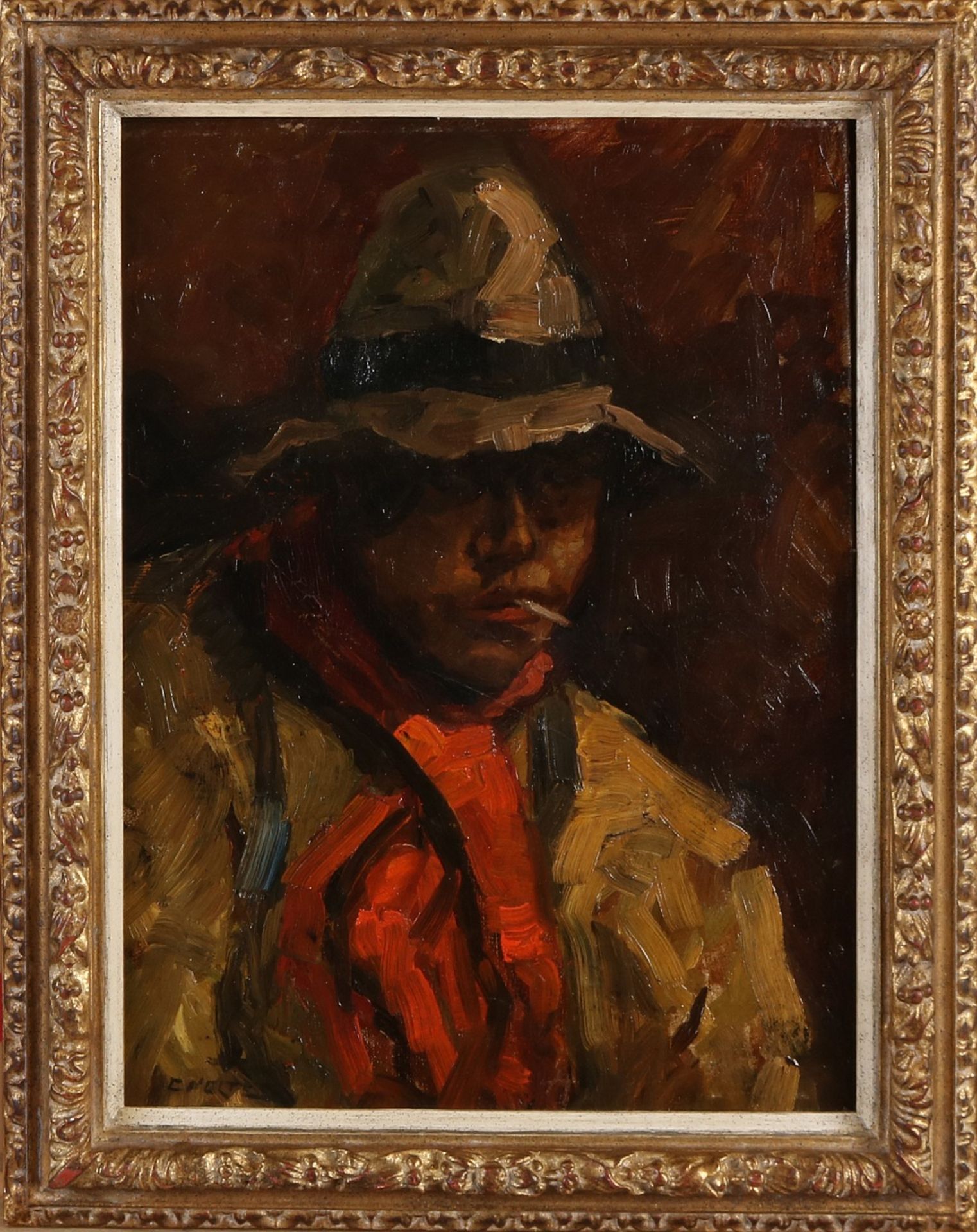 Cor Noltee. 1903 - 1967. Junge mit Zahnstocher. Öl auf Leinen. Abmessungen: H 40 x B 30 cm. In