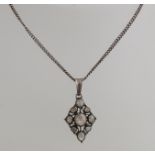 Silber Halskette und Anhänger, 835/000, mit Diamant. Gourmet-Halskette mit rautenförmigem Anhän