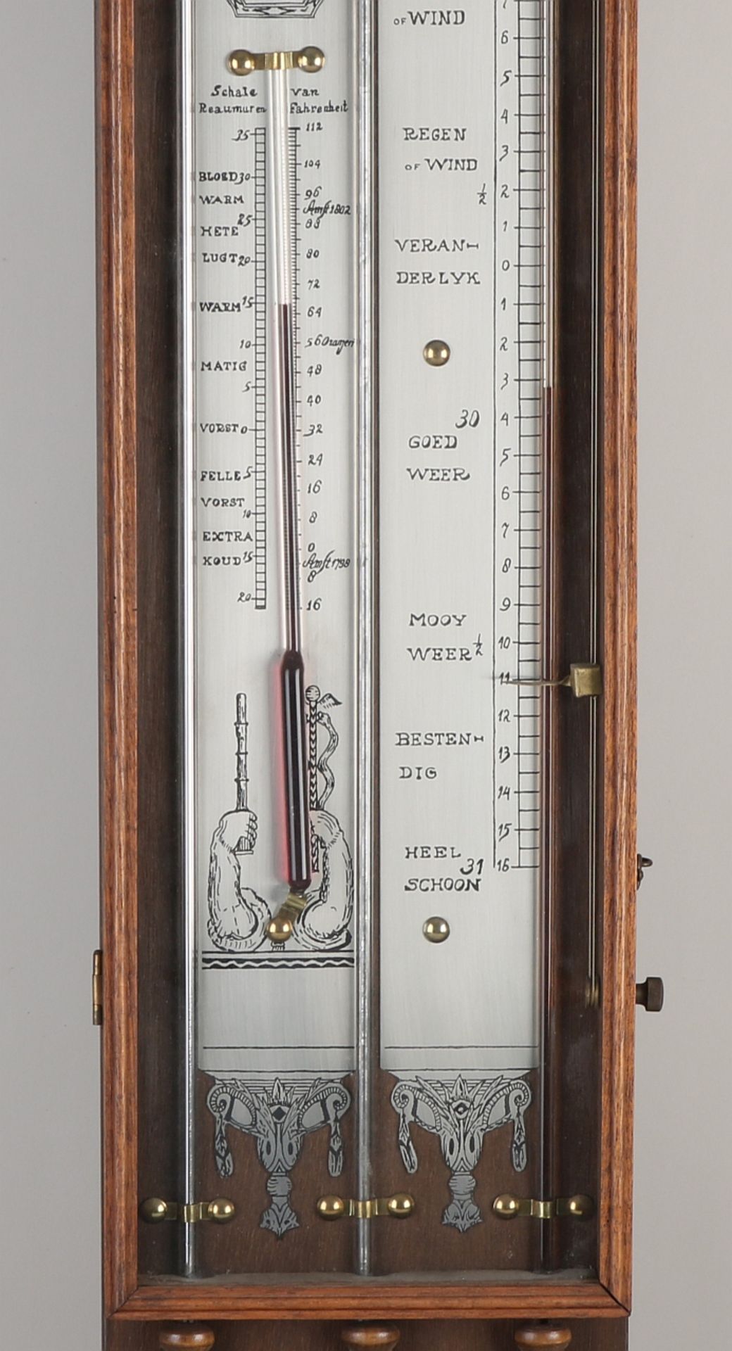 Holländisches Grat-Walnuss-Backbarometer im Louis-Seize-Stil. Zweite Hälfte des 20. Jahrhunderts - Bild 3 aus 3