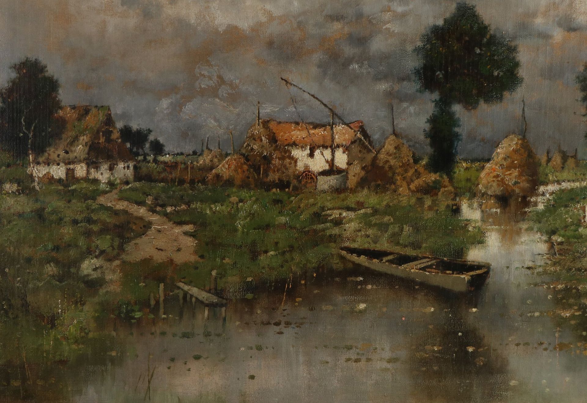 Karl Heffner. 1849 - 1925. Landschaft mit Bauernhof und Graben. Öl auf Leinen. Abmessungen: H 7 - Bild 4 aus 5