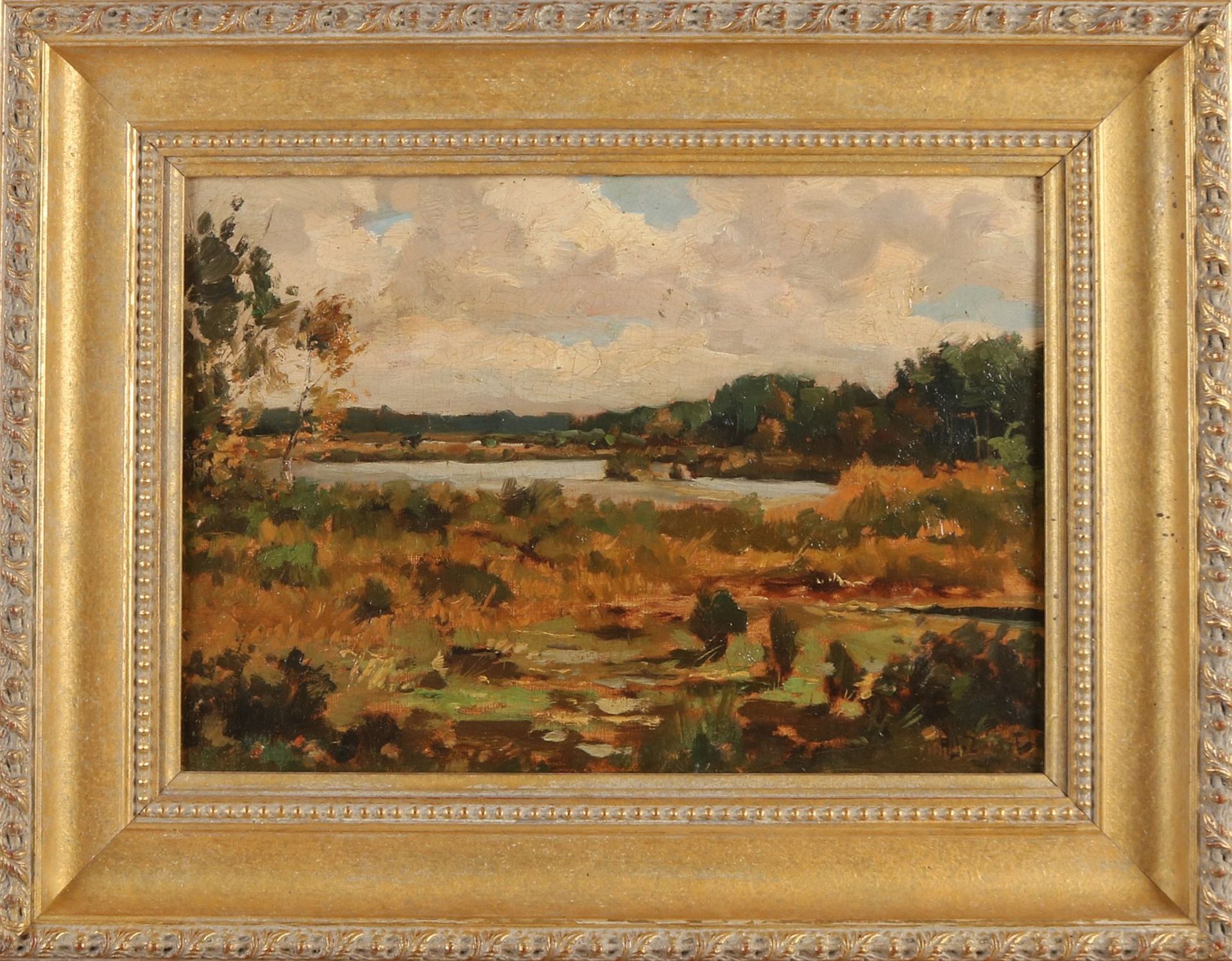 AJ Black. 1903 - 1981. Landschaft mit Moor. Öl auf Leinen. Abmessungen: H 26 x B 36 cm. In gut