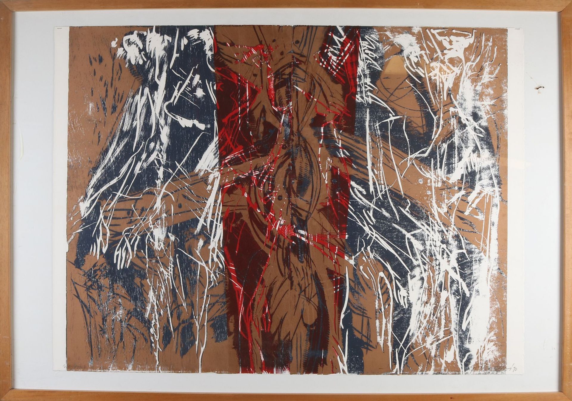 Unklar signiert, 1990. Abstrakte Landschaft. Lithographie auf Papier. Abmessungen: H 81 x B 101 c