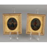 Zwei italienische Miniaturbilder aus dem 19. Jahrhundert. Frau + Mann in der Landschaft. Wahrsche