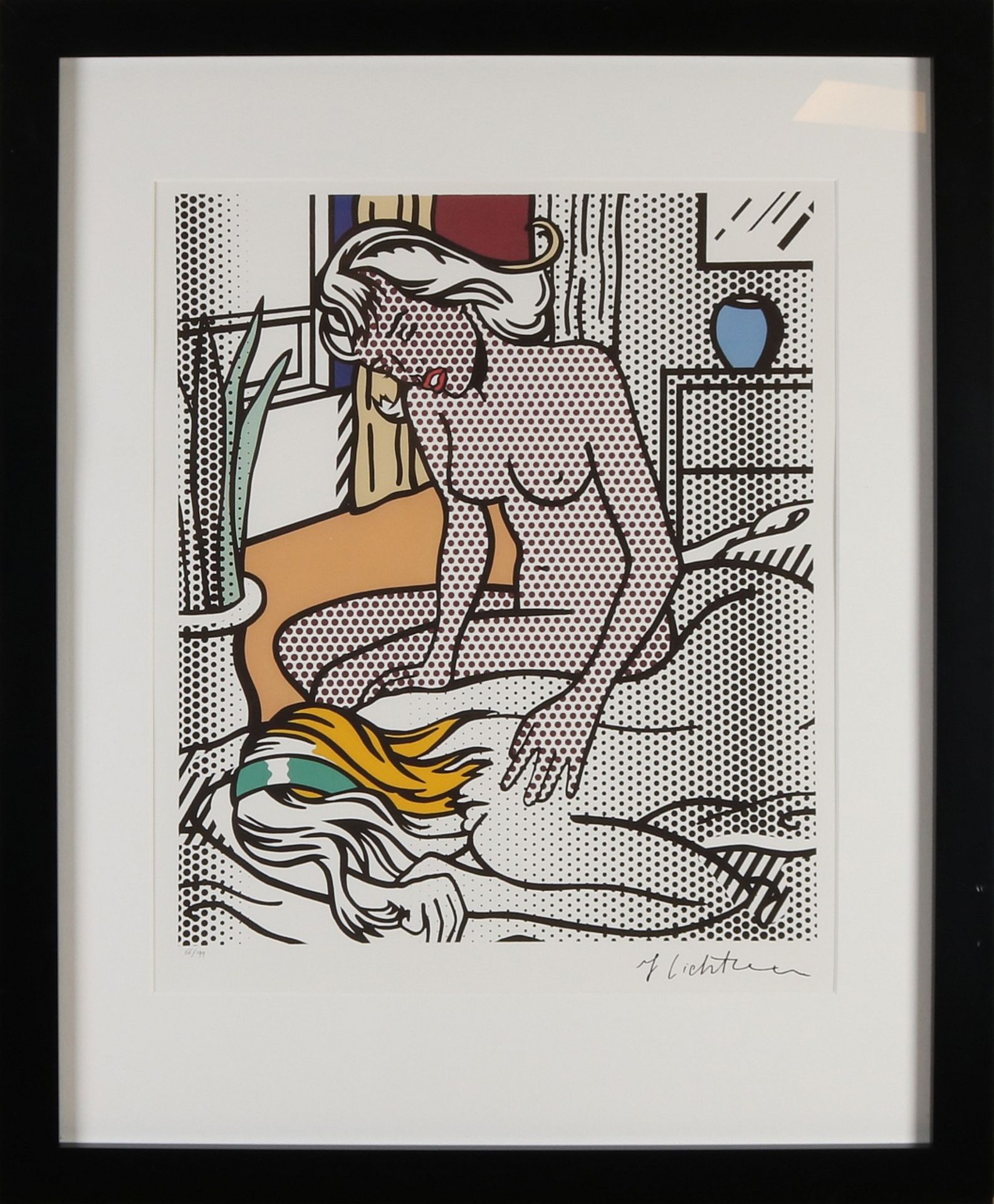 Roy Lichtenstein, 1966-1999. Weiblicher Akt. Lithographie auf Papier, Maße: H 60 x B 50 cm. In