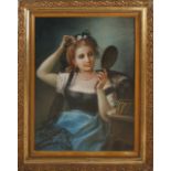 J. Bardot / Barboth. 19. Jahrhundert. Mädchen in traditioneller Tracht mit Handspiegel. Pastell