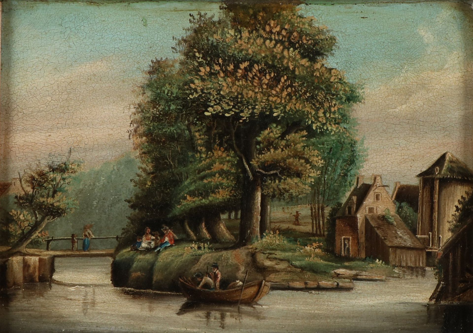Nicht unterschrieben. 19. Jahrhundert. Landschaft mit Figuren. Auf Blech gemalt. Ölfarbe auf H - Image 2 of 2