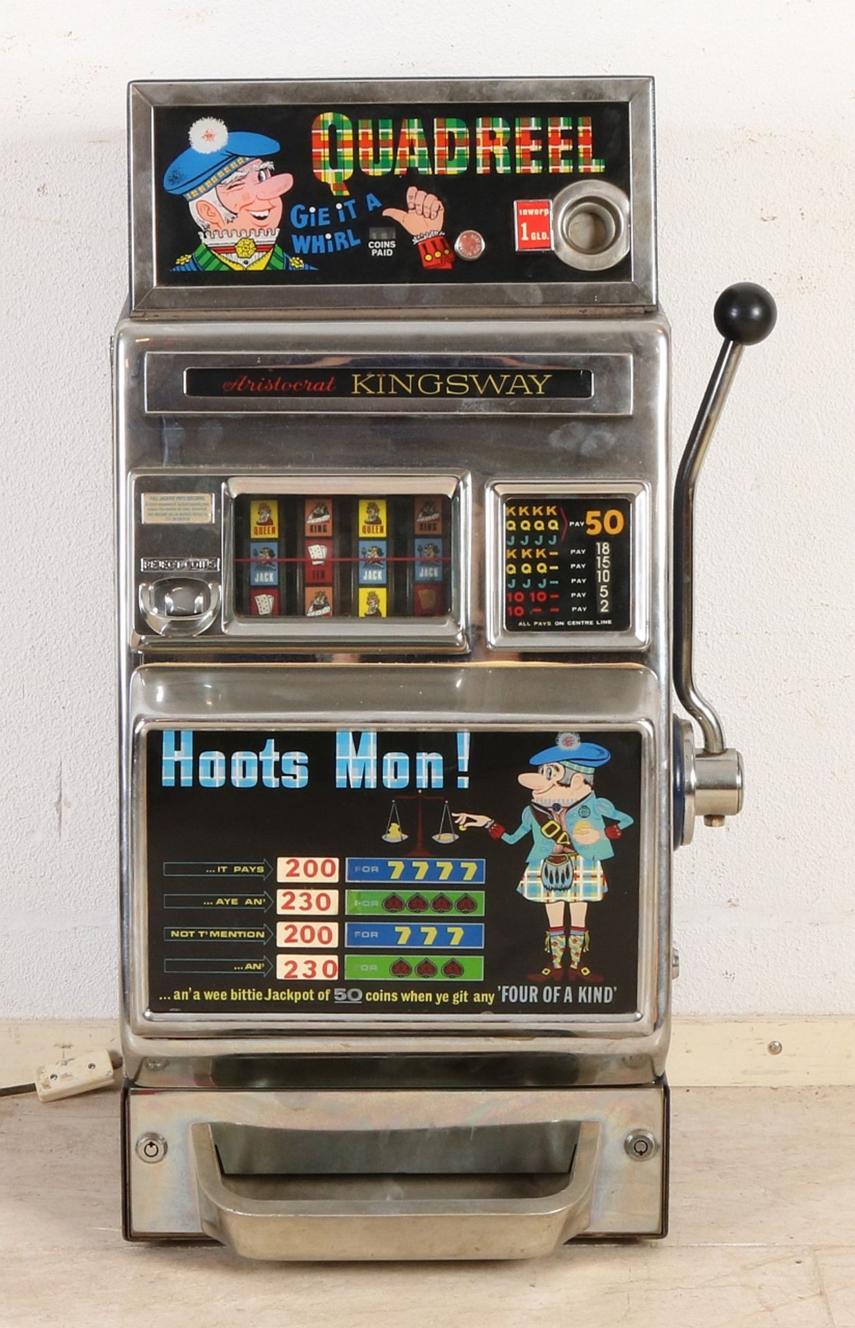 Aristocrat Kingsway Spielautomat. Einarmiger Bandit. Quadreel Gie es ein Wirl. Metallgehäuse mi