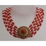 Necklace made of Red Coral and pearl with zone lock