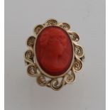 Gold ring with carved red coral