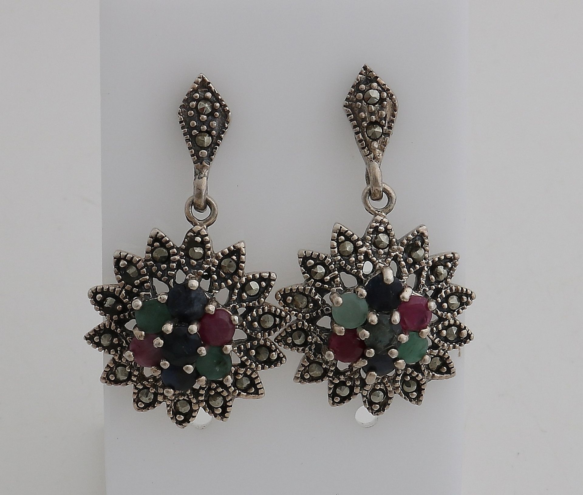 Silver earrings with colored stones - Image 2 of 2