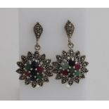 Silver earrings with colored stones