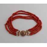 Red coral necklace with gold lock
