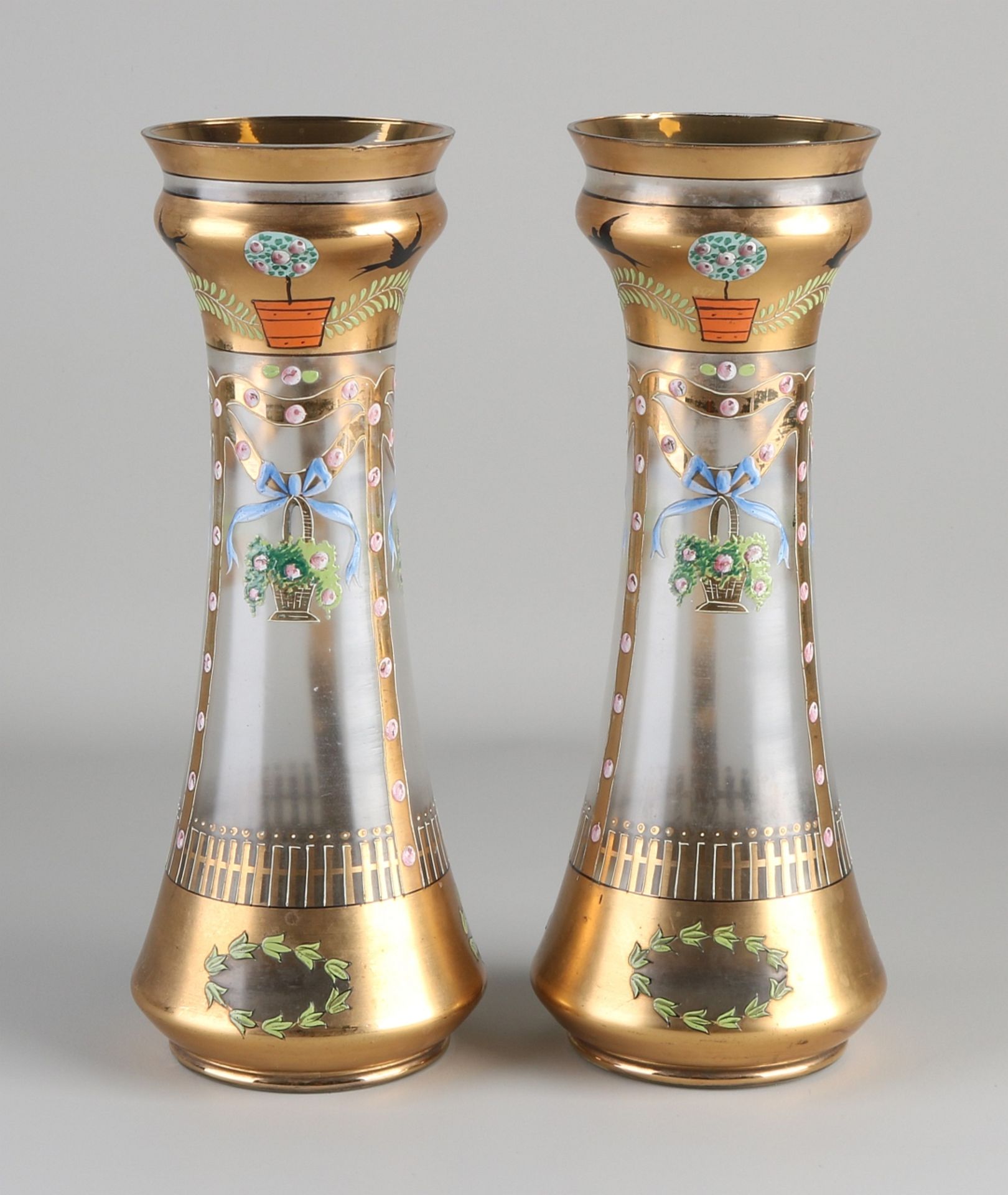 2x Antique glass vases, 1900