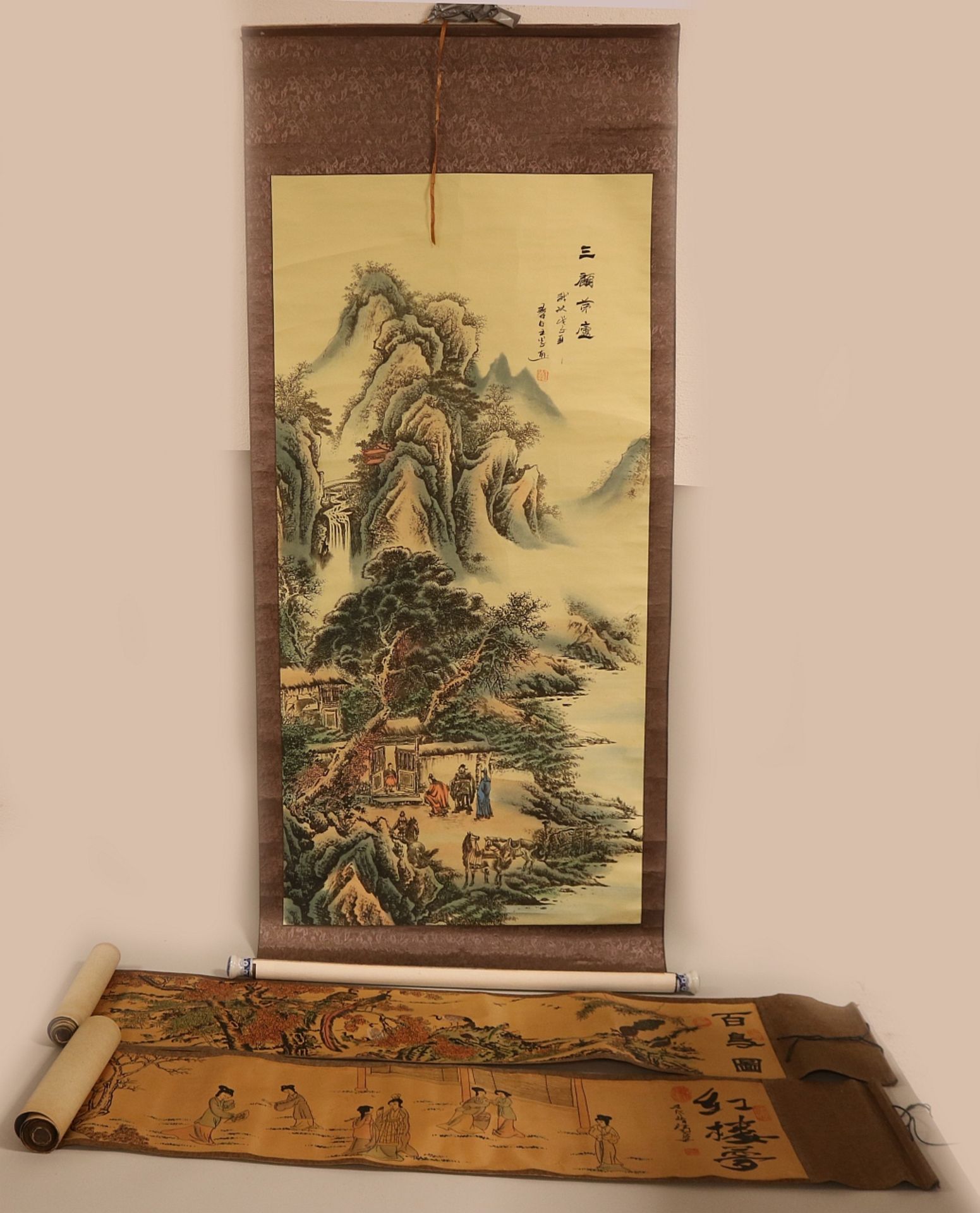 3x Ancient Chinese scroll paintings