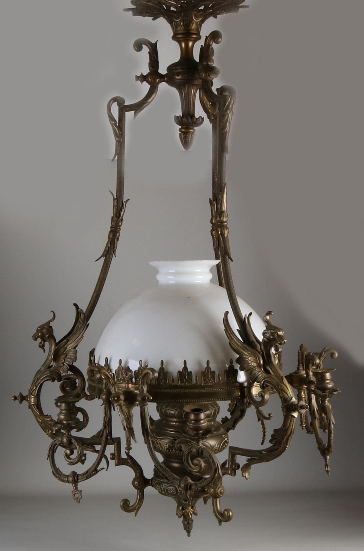 Large antique bronze hanging lamp, 1880