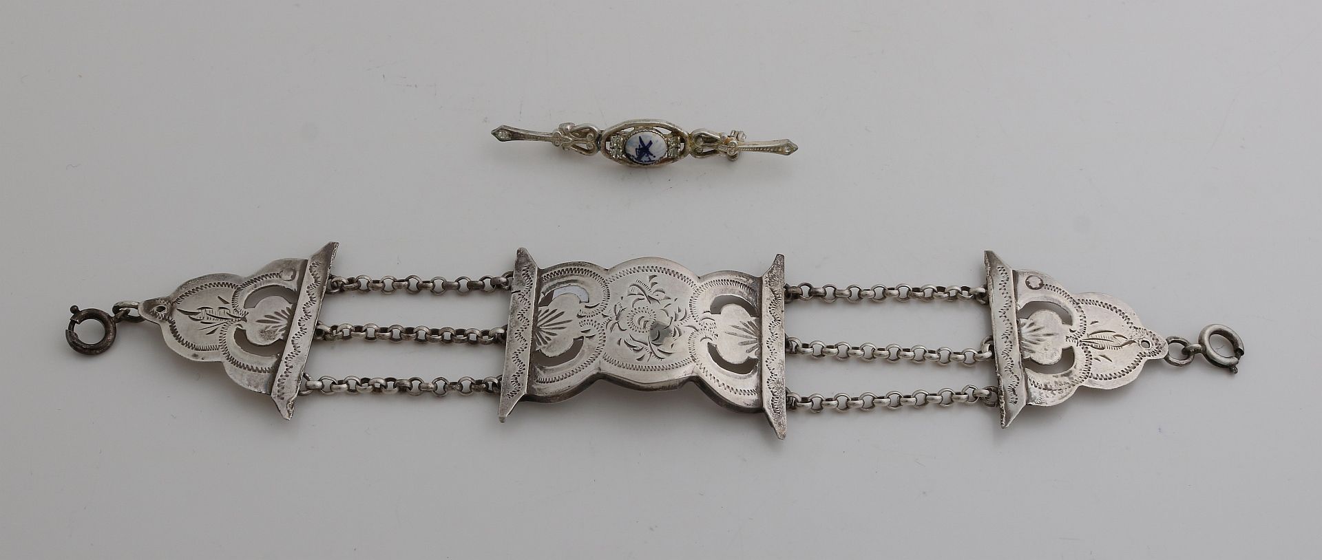 Silver bible clasp bracelet and brooch