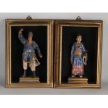 2x Antique Chinese shadow box with temple figures