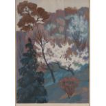 Unclear. sig., Forest scene with blossoms