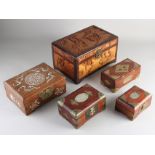 Five Chinese lidded boxes