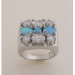 Silver ring with opal and zirconia's