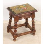 Antique stool with Petit Point upholstery, 1900