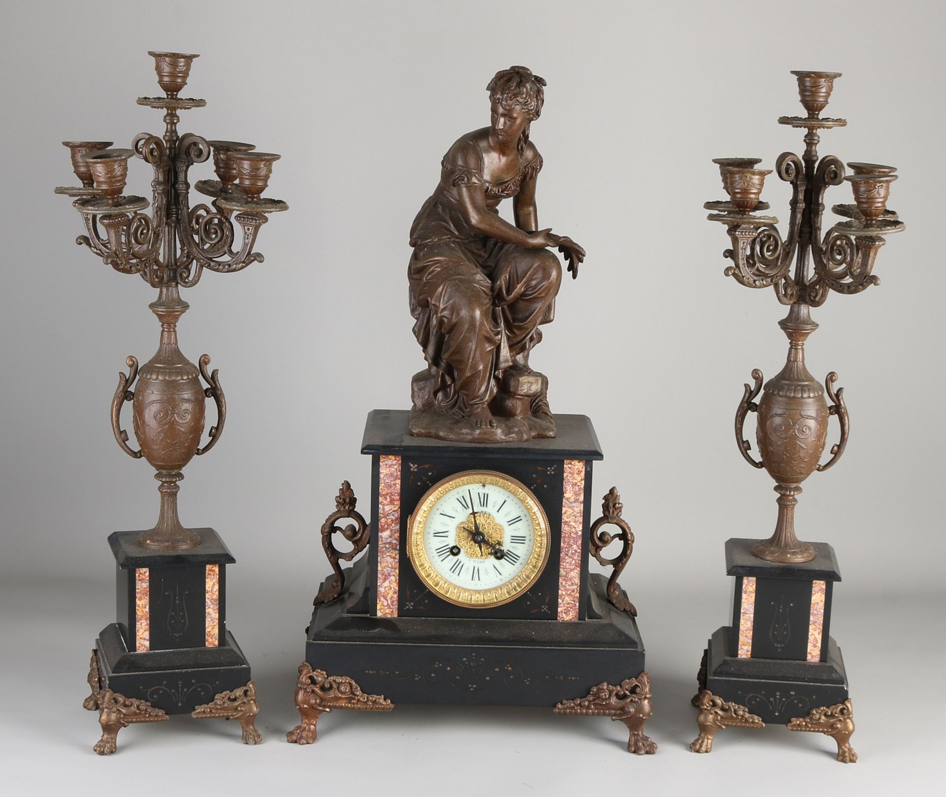 Antique marble clock set