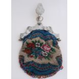 Beaded bag with silver bracket