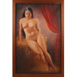 J. Nachof ?, Female nude on cloth
