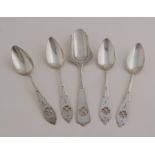 Five silver spoons (various)