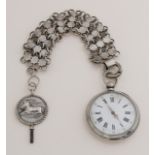 Silver men's watch with chatelaine