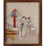Antique Chinese silk painting, Geishas